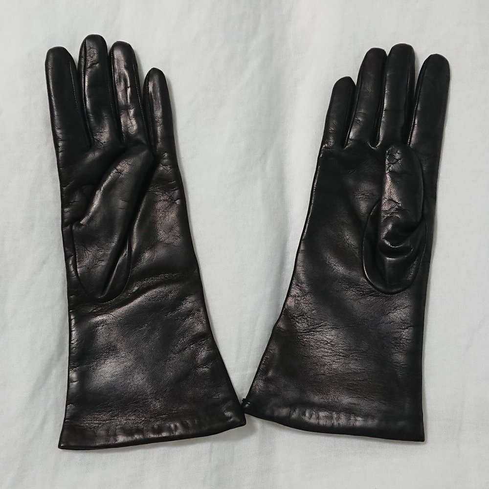 Neiman Marcus calfskin leather cashmere lined black NWOT - Picture 2 of 4